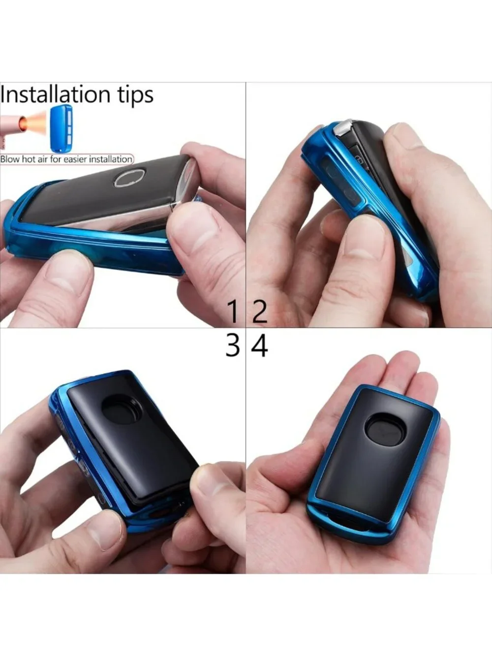 Leather Key Fob Cover & Keychain Holder for Mazda 2024-2026 Models - Blue